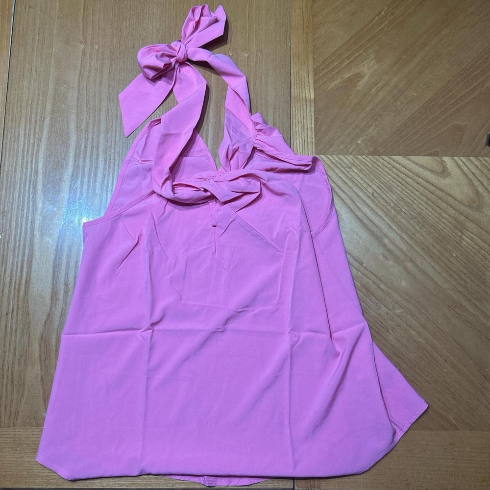 Amazon Women's Pink Bow Halter Tank Top